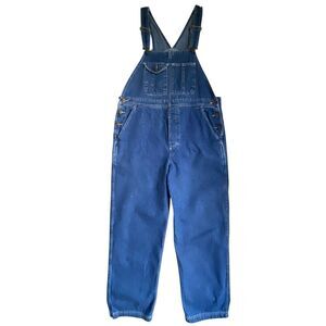 Vintage 90s LL Bean Denim Overalls Women XL Blue Medium Wash Cotton